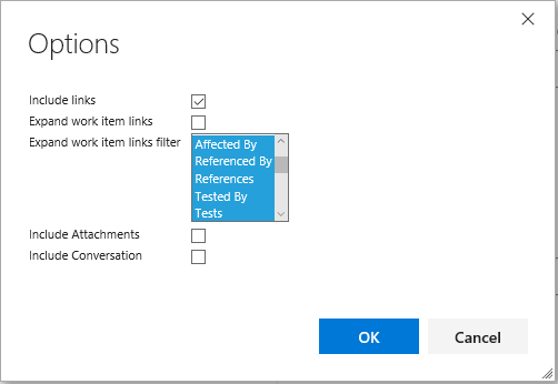 Control the export with options